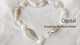  Presentation with white sand - Amazing slides having heart symbol sea shells - white seashells on white sand backdrop and a light gray colored foreground