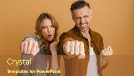  Presentation with yellow - Slides enhanced with white-serious-woman-and-man background and a red colored foreground