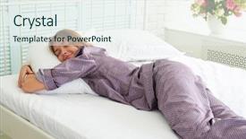  Presentation with white sheet - Cool new presentation theme with attractive young female in satin pajamas is sleeping on bed with white sheet in serene atmosphere of her bedroom backdrop and a sky blue colored foreground