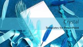  Presentation with white sheet - Audience pleasing PPT layouts consisting of white sheet notepad needlework blue feather backdrop and a cyan colored foreground