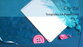  Presentation with white sheet - Slide deck consisting of white sheet notepad needlework handmade feather background and a teal colored foreground