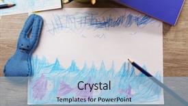  Presentation with crayons - Presentation with white sheet of paper background and a light blue colored foreground