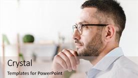  Presentation with business profile - Cool new PPT layouts with white shirt and glasses looking backdrop and a coral colored foreground