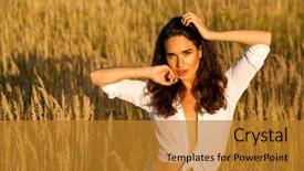  Presentation with young sing woman singing young - Slide deck with white shirt and jeans short background and a  colored foreground