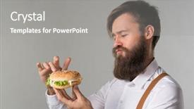  Presentation with junk food - PPT layouts featuring white shirt and suspenders background and a gray colored foreground