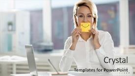  Presentation with worker - Theme with white shirt holding yellow notepaper background and a light gray colored foreground