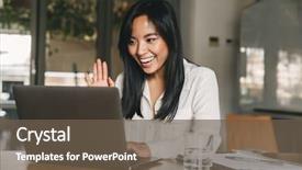  Presentation with happy image - Cool new presentation theme with white shirt smiling and waving backdrop and a tawny brown colored foreground