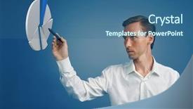  Presentation with pie chart - Slides having white shirt working with pie background and a ocean colored foreground