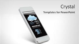  Presentation with forecast - Beautiful PPT layouts featuring white smarthphone with weather forecast backdrop and a white colored foreground