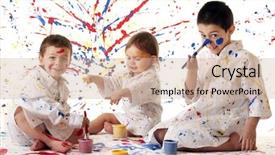  Presentation with paint white brick wall - Cool new theme with white smocks having fun painting backdrop and a soft green colored foreground