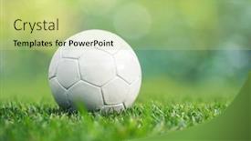  Presentation with white green - Presentation design with white soccer ball on green grass background and a mint green colored foreground