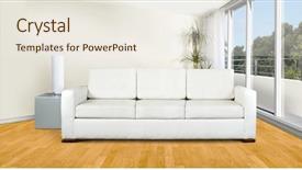  Presentation with living room - Presentation with white-sofa-in-a-modern background and a sky blue colored foreground