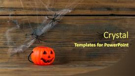  Presentation with spider web - Slide deck having white-spider-web-and-pumpkin background and a tawny brown colored foreground