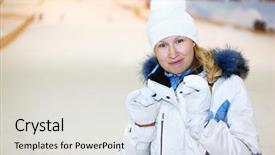  Presentation with sports wear ski goggles - Presentation theme with white sports clothes in indoor background and a light gray colored foreground