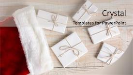  Presentation with christmas stocking - Colorful slides enhanced with white string and a stocking backdrop and a light gray colored foreground