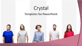  Presentation with people collage - Colorful slide deck enhanced with white stripes isolated background making backdrop and a  colored foreground