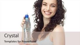  Presentation with happy smiling woman dental health - Beautiful presentation featuring white studio shot drinking water backdrop and a mint green colored foreground