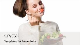  Presentation with eating - Audience pleasing theme consisting of white studio shot eating salat backdrop and a light gray colored foreground
