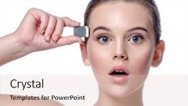  Presentation with robot face - Presentation design consisting of shoulders looking at camera eye background and a  colored foreground