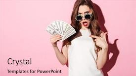  Presentation with summer camp volunteer orientation - Audience pleasing slides consisting of white summer dress holding money backdrop and a lemonade colored foreground