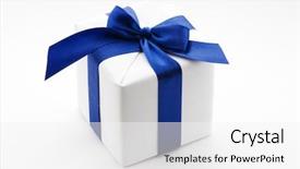  Presentation with gift ribbon - Amazing PPT layouts having white surprise gift box backdrop and a white colored foreground