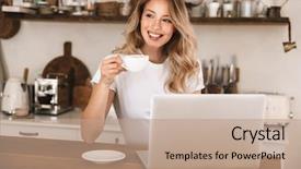  Presentation with microwave imaging image of modern - Slide set consisting of white t-shirt drinking tea background and a  colored foreground