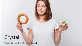  Presentation with bagel - PPT theme featuring white t-shirt holding bagel background and a light gray colored foreground