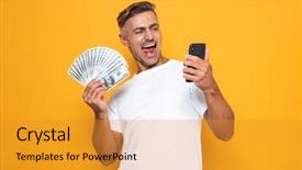  Presentation with cell - Presentation featuring white t-shirt holding cell background and a gold colored foreground