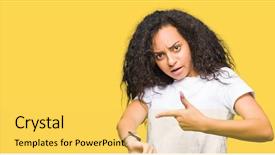  Presentation with curly hair - Slide deck enhanced with white t-shirt in hurry background and a  colored foreground