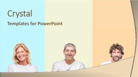  Presentation with young happy people smiling - Cool new presentation design with white t-shirt over color backdrop and a cream colored foreground