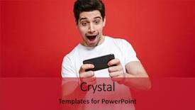  Presentation with mobile games - Theme having white t-shirt playing game background and a crimson colored foreground