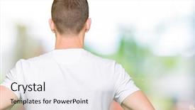  Presentation with body - Colorful slide set enhanced with white t-shirt standing backwards backdrop and a  colored foreground