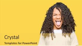  Presentation with real woman hair texture human - Audience pleasing PPT theme consisting of white t-shirt sticking tongue backdrop and a yellow colored foreground