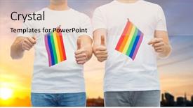  Presentation with gay pride - Colorful presentation theme enhanced with white t-shirts over city backdrop and a  colored foreground