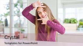  Presentation with swimming beautiful girl swims underwater - Theme with white table smiling making frame background and a coral colored foreground