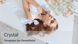  Presentation with white gold - PPT theme with white table with gold fish background and a  colored foreground