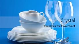  Presentation with tableware - Audience pleasing PPT layouts consisting of white tableware over blue background backdrop and a light blue colored foreground