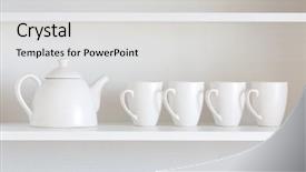  Presentation with teapot - Amazing presentation theme having white teapot and cups on the shelf backdrop and a light gray colored foreground