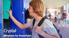  Presentation with middle school teens leisure activities - Beautiful theme featuring white teenage schoolboy using locker backdrop and a ocean colored foreground