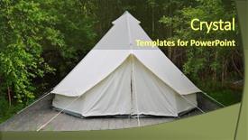  Presentation with tent - Colorful PPT theme enhanced with white tent for guests are backdrop and a tawny brown colored foreground