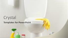  Presentation with toilet - Presentation theme enhanced with white toilet bowl and cleaning supplies in a bathroom background and a sky blue colored foreground