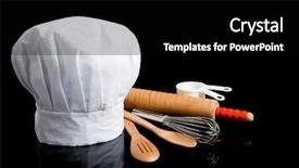  Presentation with cooking utensils - Theme having white toque with cooking utensils background and a black colored foreground