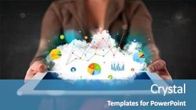  Presentation with mobile computing - Beautiful presentation design featuring white touchpad with cloud backdrop and a  colored foreground