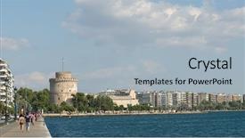  Presentation with tower - Cool new theme with is the symbol of thessaloniki backdrop and a light blue colored foreground