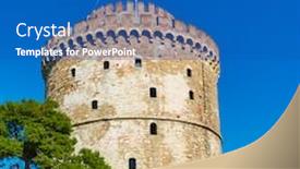  Presentation with greek - Slide set consisting of greek flag in thessaloniki background and a teal colored foreground