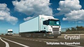  Presentation with cargo transportation - Presentation theme with white-truck-is-on-highway background and a tawny brown colored foreground