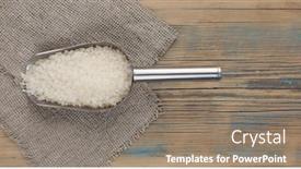  Presentation with rice grain - Audience pleasing slide set consisting of white-uncooked-raw-grain-rice backdrop and a gray colored foreground