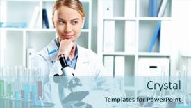  Presentation with maufacture of security uniform - Presentation design with white uniform working in laboratory background and a light blue colored foreground