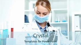  Presentation with scientist - Presentation enhanced with white uniform working in laboratory background and a sky blue colored foreground