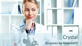  Presentation with scientist - Presentation theme having white uniform working in laboratory background and a  colored foreground